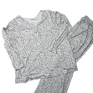 Croft & Barrow Intimates Pajama Set Plus Size 1X Gray Leopard Heart Print 2pc So
